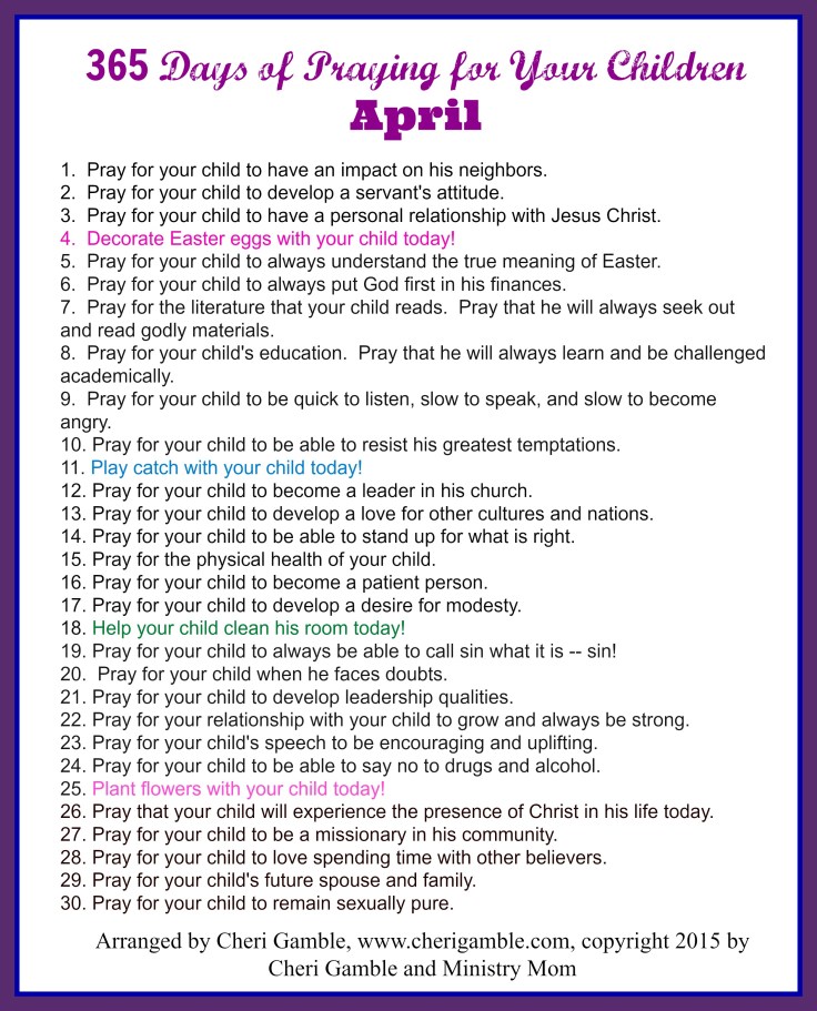 365 Days of Praying for your children April printable